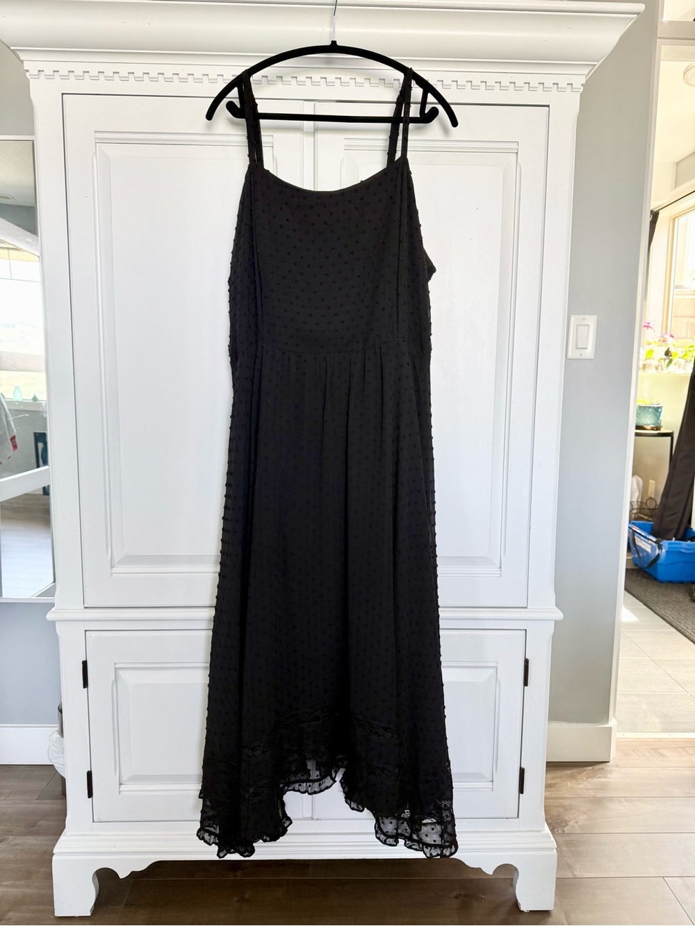 Black Midi A-Line Dress with Spaghetti Straps - Picture 2 of 3